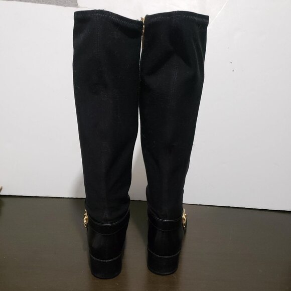 MICHAEL Michael Kors Hamilton Black Leather Stretch Zip Boots Gold Logo 7,5M - Picture 14 of 16